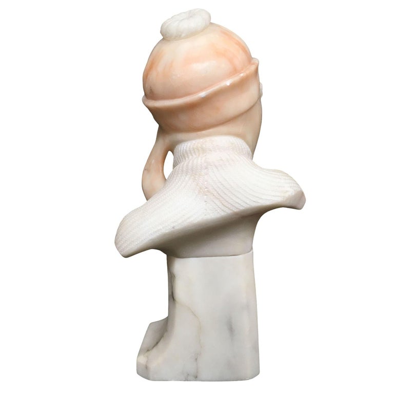 Hand Carved Boy and Girl Alabaster Bust Set