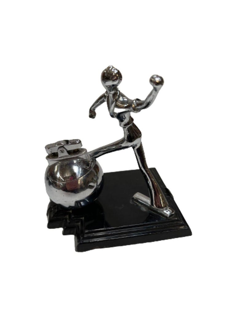 Art Deco Ball Player Table Table Lighter with Base by Ronson