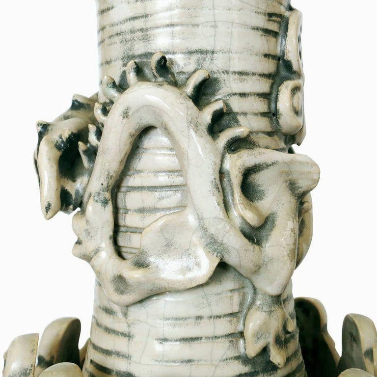Art Pottery Ceremonial Monks with Dragon Table Lamp