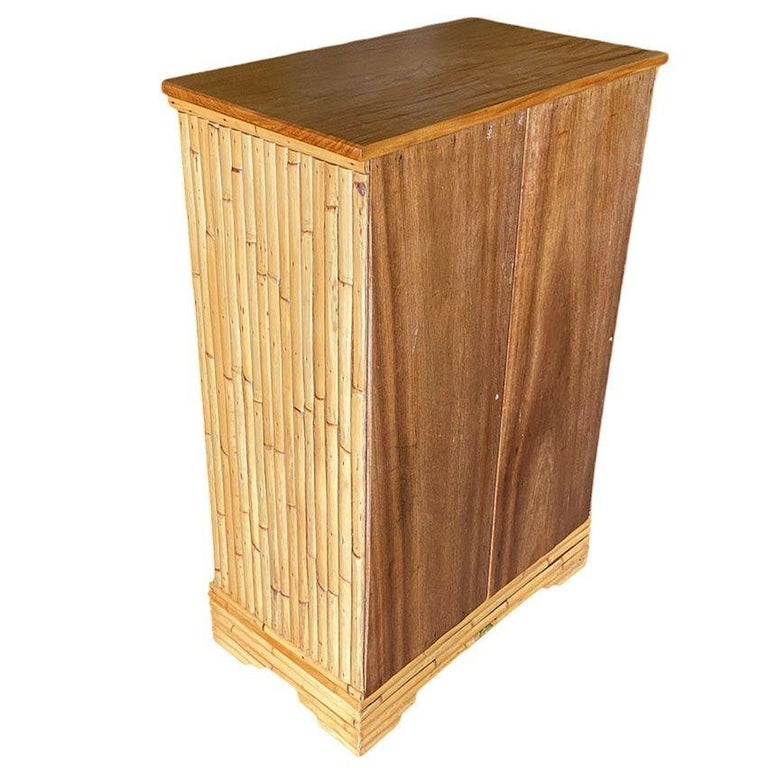 Restored Mid-century Stacked Rattan & Mahogany Highboy Dresser by Kane Kraft