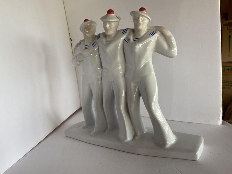 Art Deco Sailors on Leave Earthenware Ceramic Sculpture by Edouard Cazea