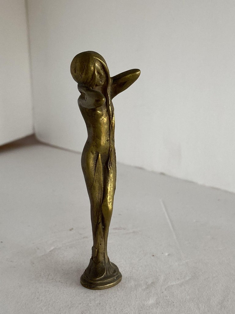 Bronze Letter Wax Seal Stamp Featuring Nude Bathing Women Art Nouveau