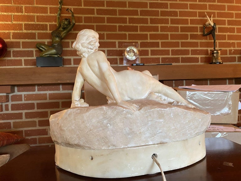 Hand Carved Nude Light Alabaster Glamour Sculpture, Circa 1920