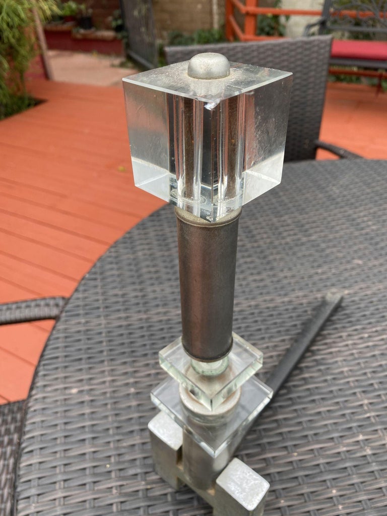 Hollywood Regency Crystal & Chrome "H" Fireplace Andirons, Pair