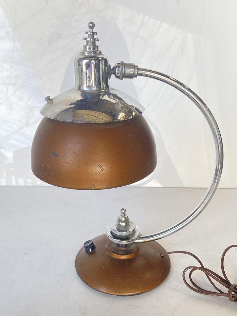 1930's Machine Age Chrome and Copper Desk Lamp