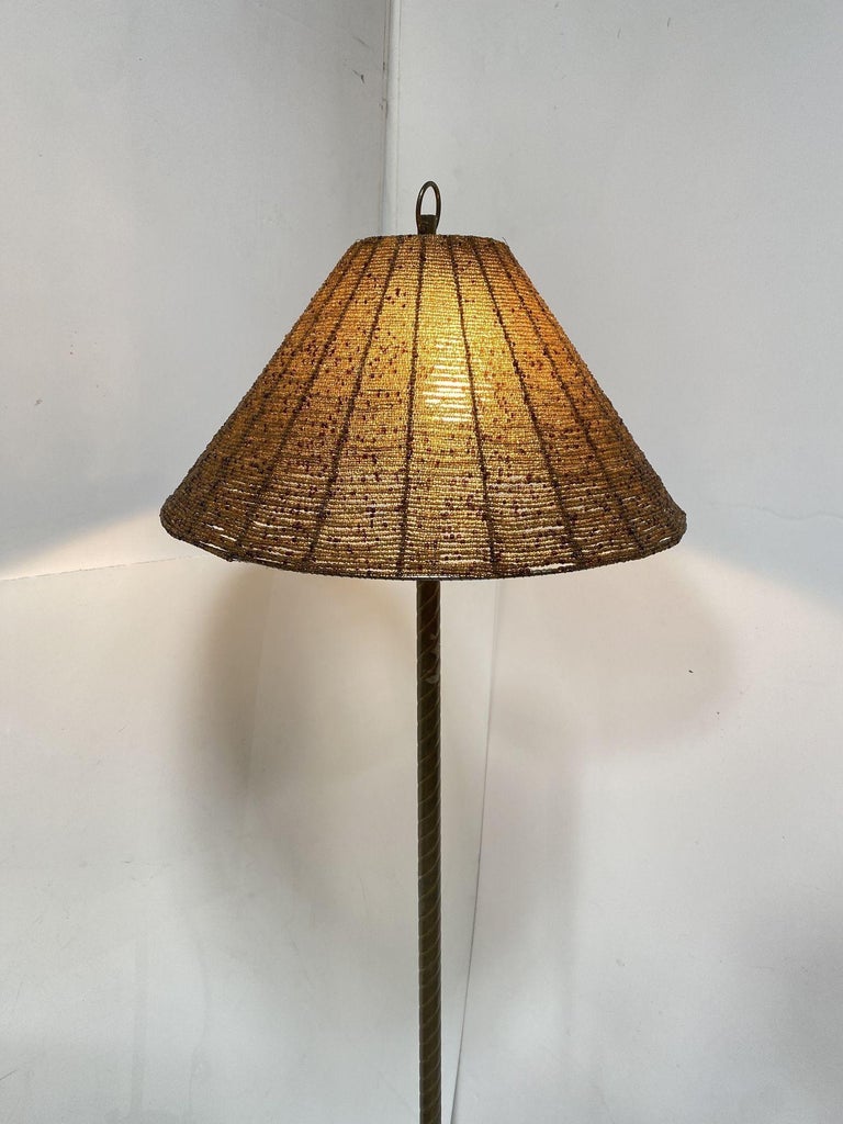 Brass & Marble Empire Iron Marble Floor Lamp w/ Beaded Shade