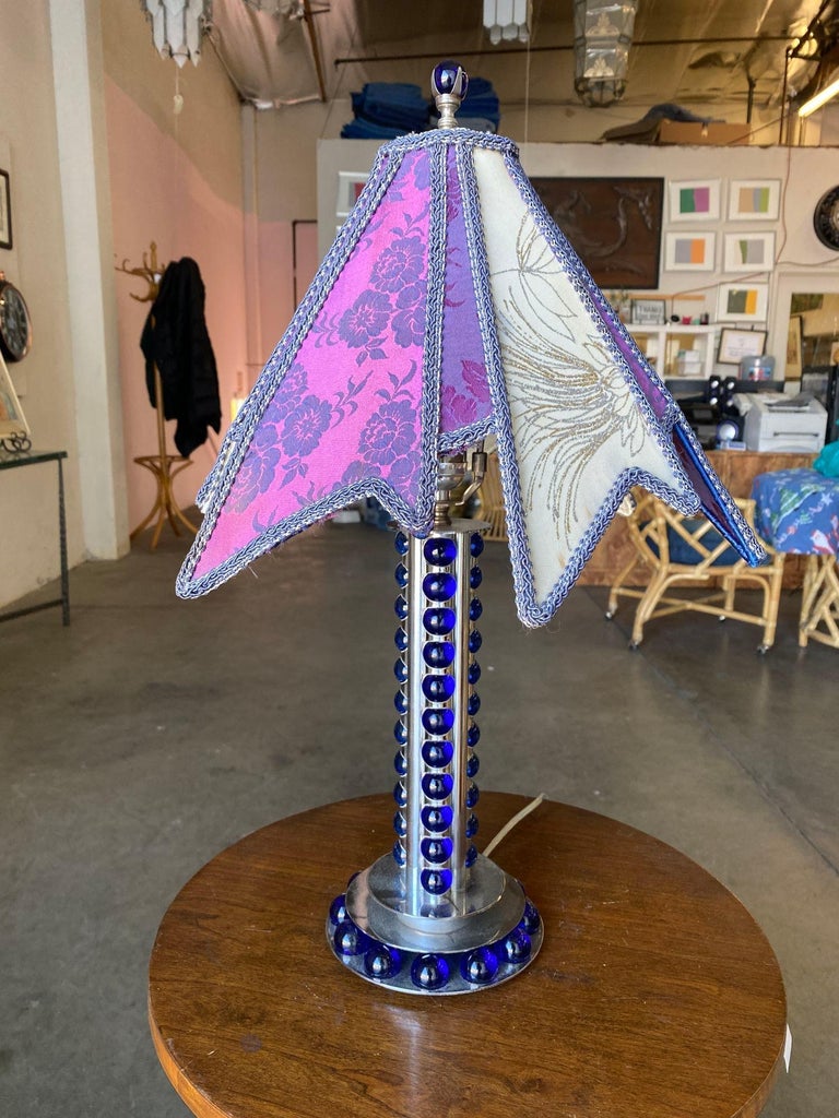 Chromed Steel and Cobalt Marble Art Deco Lamp