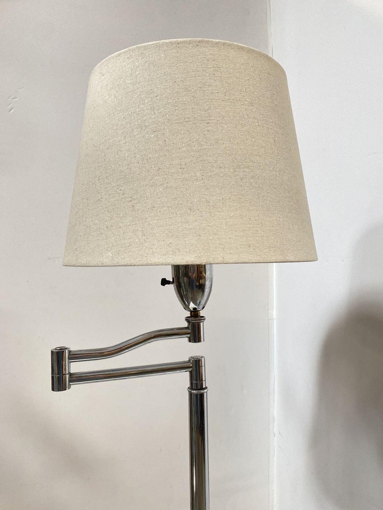 Art Moderne Wood and Chrome Swing Arm Floor Lamp