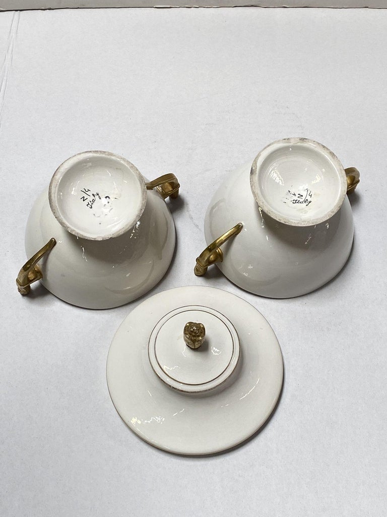 1910's Italian Ivory and Gold Sugar Holders/ Bowls with Lid