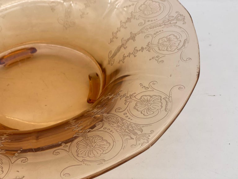 Vintage Bohemian Peach Intaglio Glass Fruit Bowl, Circa 1930