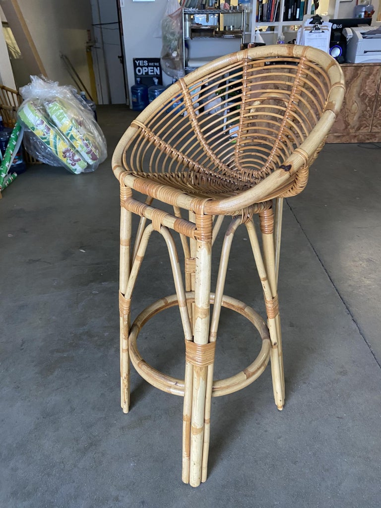 Restored Stick Rattan Bar Stools in the Manner of Albini, Pair