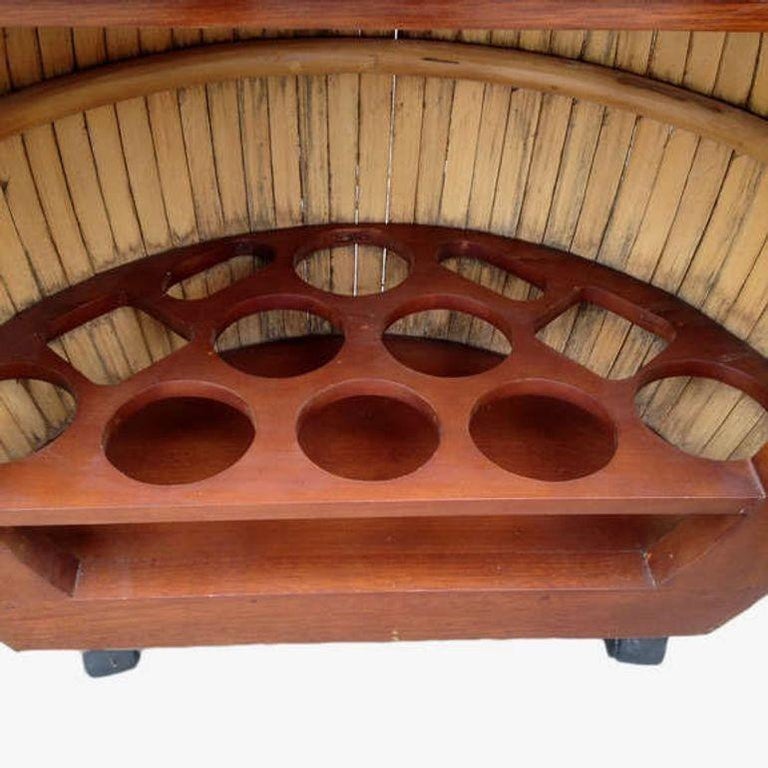 Restored Large 1940s Rattan and Mahogany Pumpkin Bar