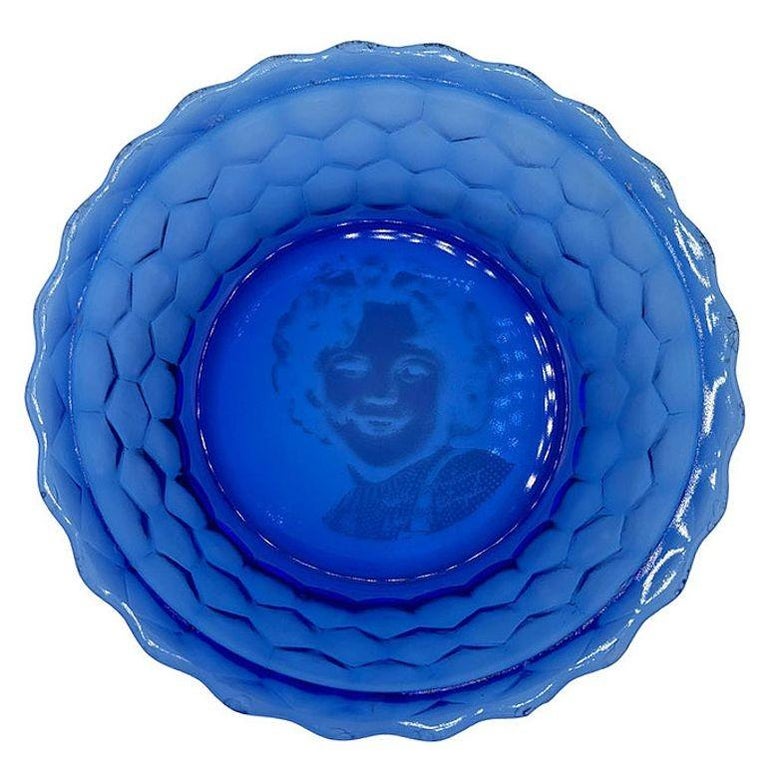Art Deco Cobalt Shirley Temple Blue Glass Decrotive Bowl Pair by Hazel-Atlas
