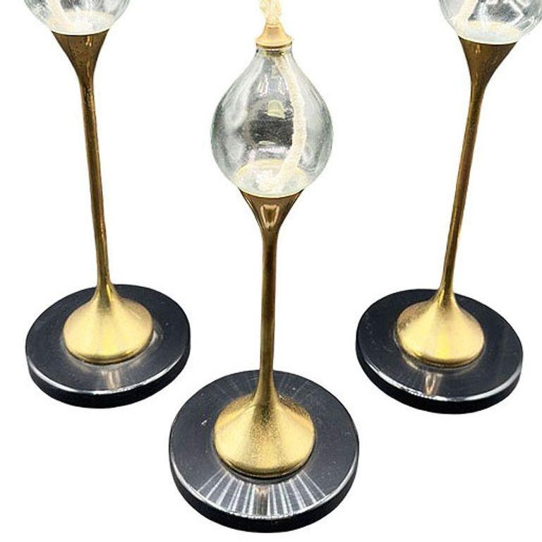 German Brass "Clear Drops" Oil Lamp Candlestick by Freddie Andersen, Set of 3