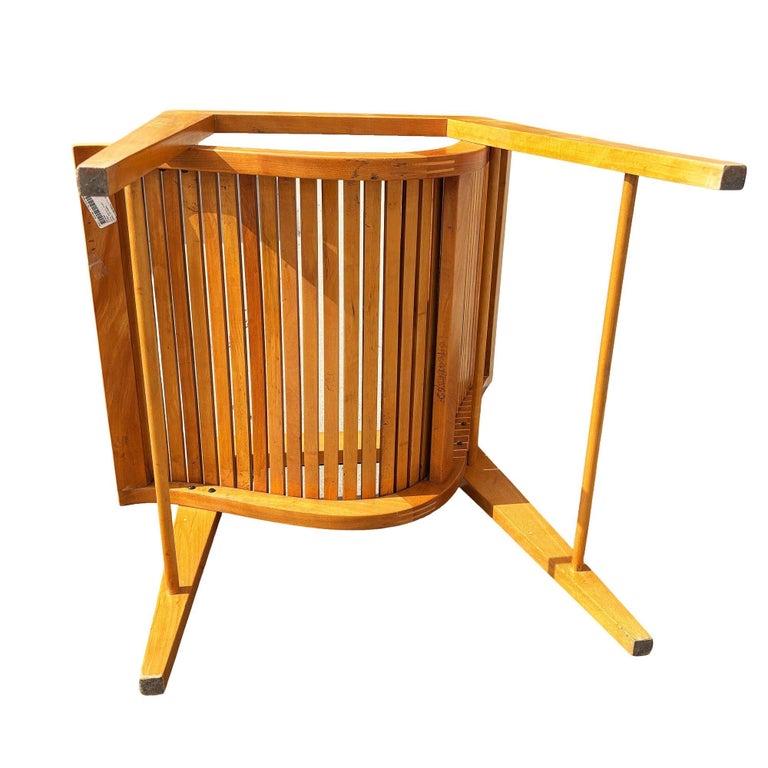 Bespooke Scandinavian Modern Blonde Slat Wood "Staple" Arm Lounge chair