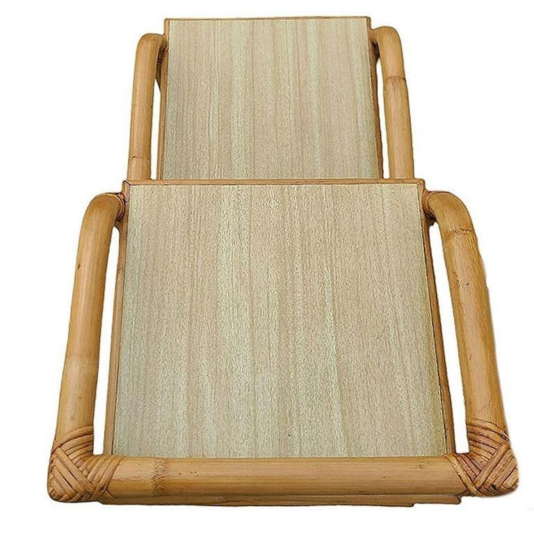 Restored Mid-century 3-Tier Rattan Side Lamp Table Living Room Set of 4