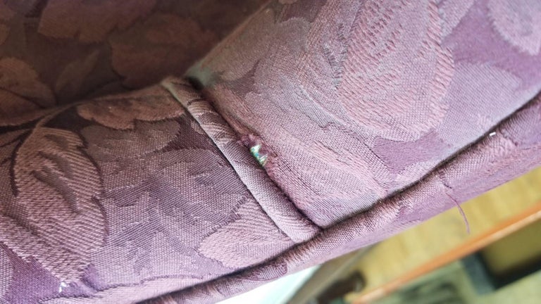 Mid Century Modern Wingback Lounge Chair Burgundy Leaf Print Pair