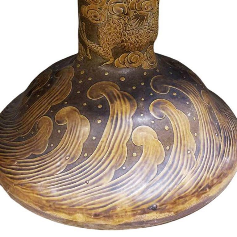 Post-war Chinese Dragon Glazed Art Pottery Pedestal Garden Patio Dining Table