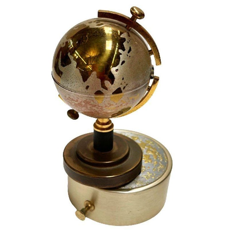 Mid-century Brass Spinning Music Box Globe Desktop Table Lighter by Windmill