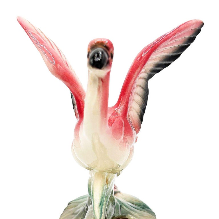 Mid-century California Pottery Ceramic Pink Open Wing Flamingo Table Planter