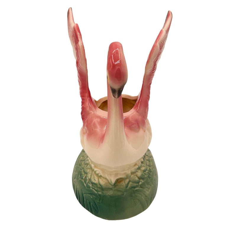 Mid-century California Pottery Ceramic Pink Flamingo Table Planter w/ Light Base