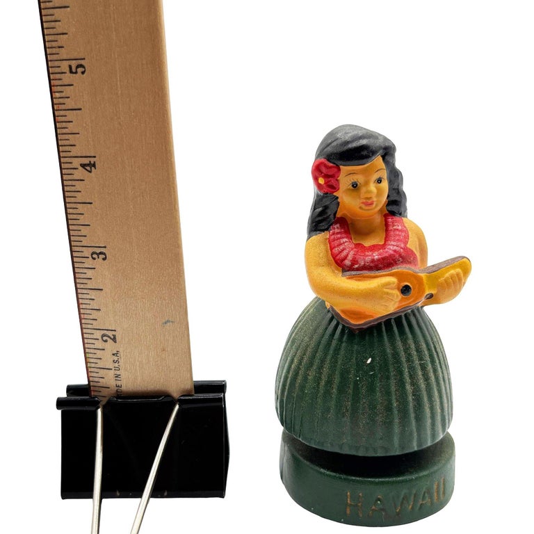 1997 Hawaii Hula Gilr Ukulele Aloha Ceramic Bobble Doll Car Dashboard