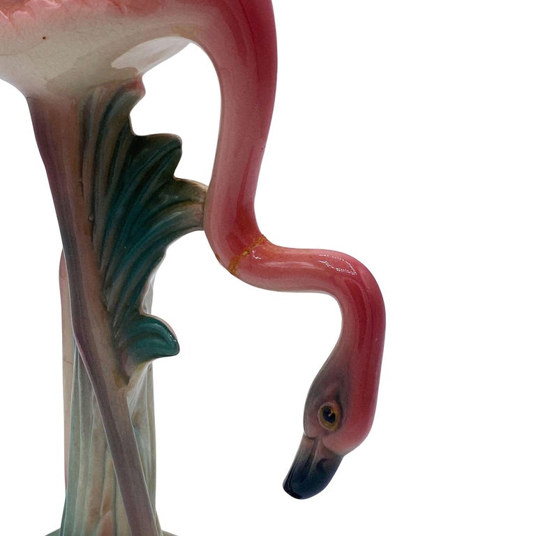 Mid-century Pink Drinking Flamingo Ceramic Tabletop Sculpture Set By Brad Keeler
