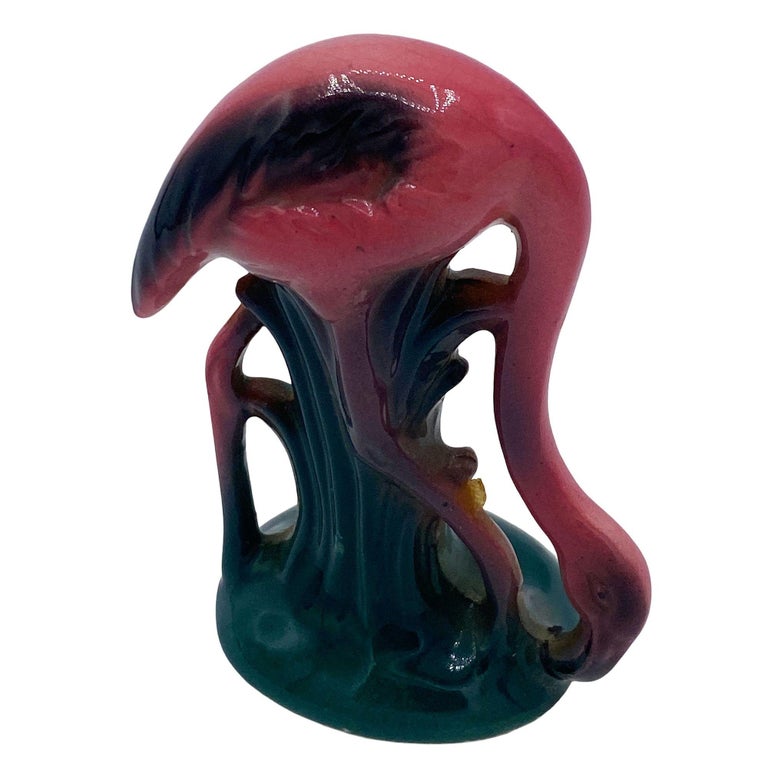 MCM Ceramic Miniature Pink Flamingo Tabletop Statue His & Hers Set By Leftons