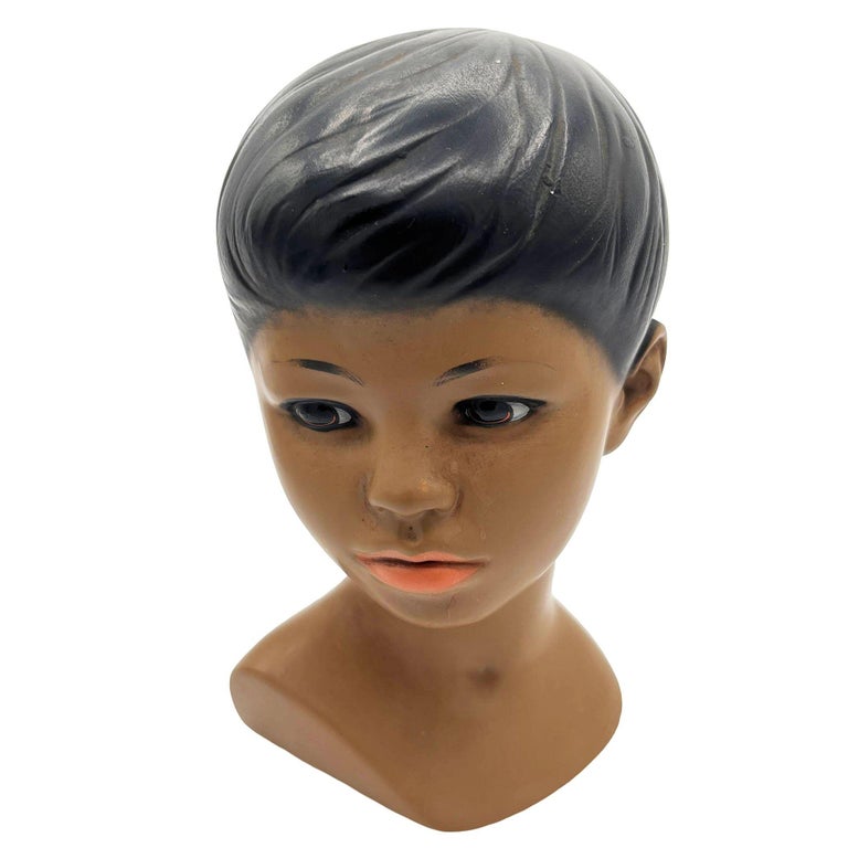 Mid-century Hawaiian Polynesian Boy Chalkware Bust Statue by Marwal