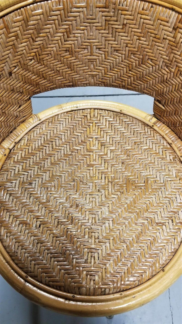 Restored Rattan & Wicker Swivel Bar Stool w/ Iron Base, Seng of Chicago