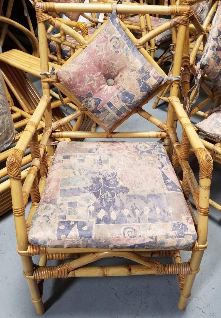Restored Rattan Chippendale Style Dining Chairs with Diamond Back, Set of 7