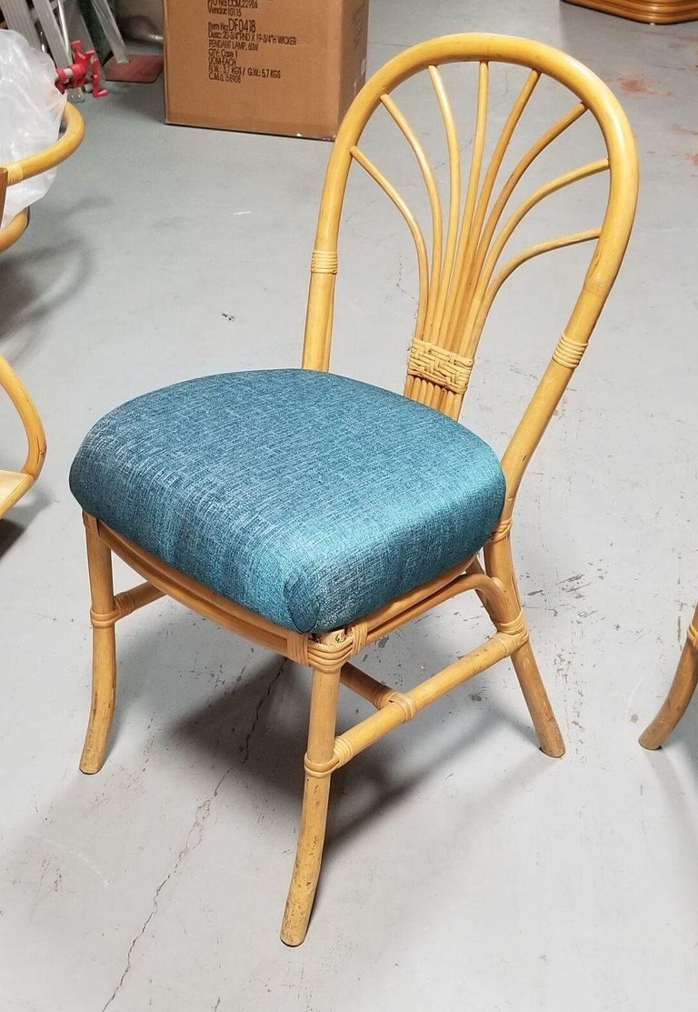 Restored Rattan Fan Back Dining Chairs, Pair