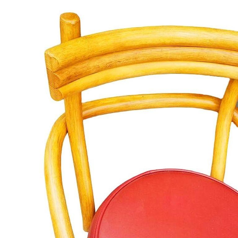 Restored Mid-century Rattan Stacked Bar Swivel Stools w/ Red Seat , Set of 4