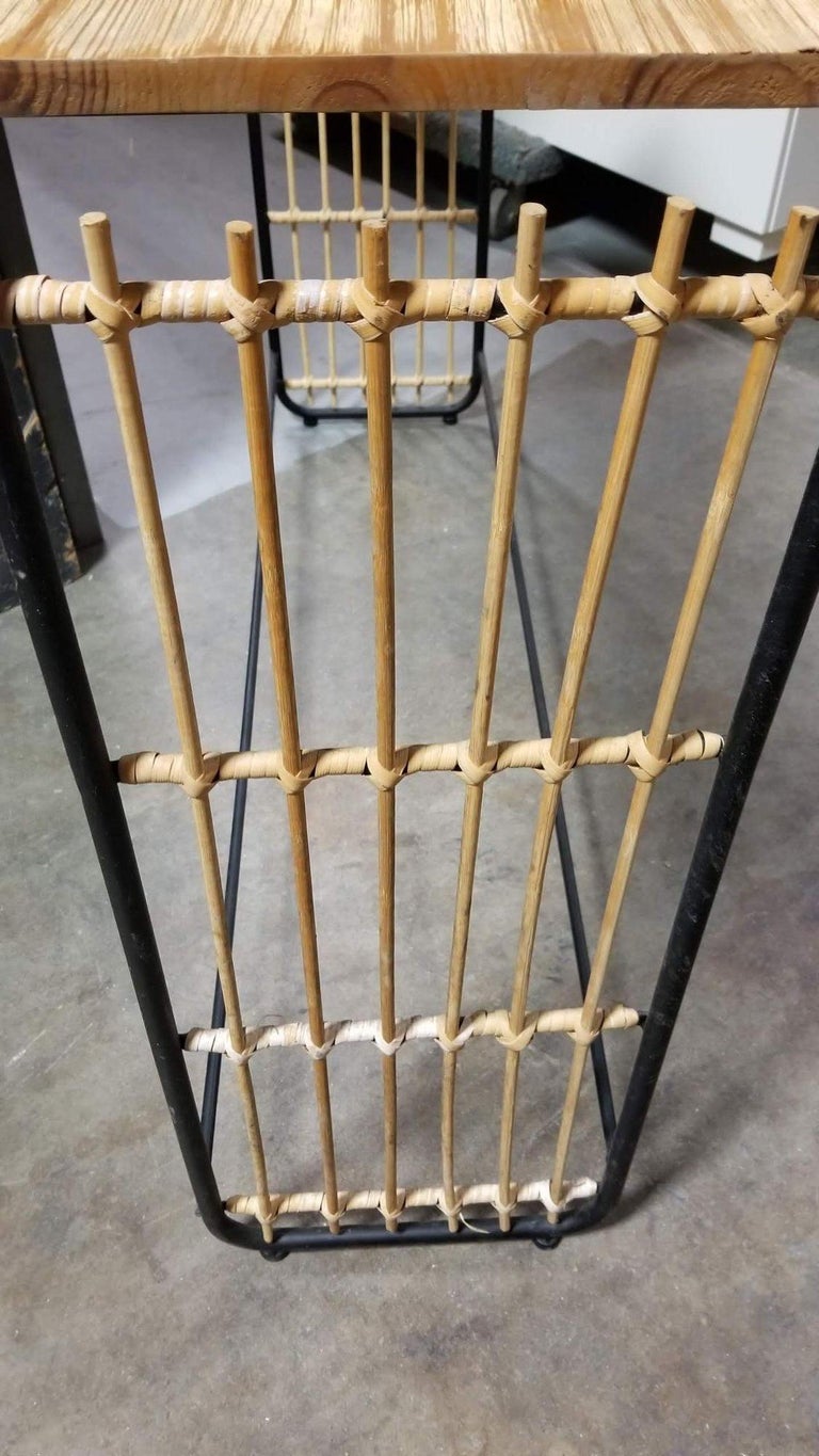 Restored Blonde Wood and Reed Rattan Waterfall Console Table