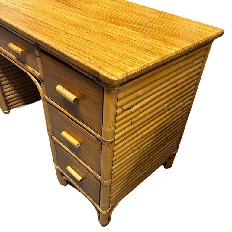 Restored Bespok Vertically Stacked Rattan Writing Desk w/ Mahogany Top