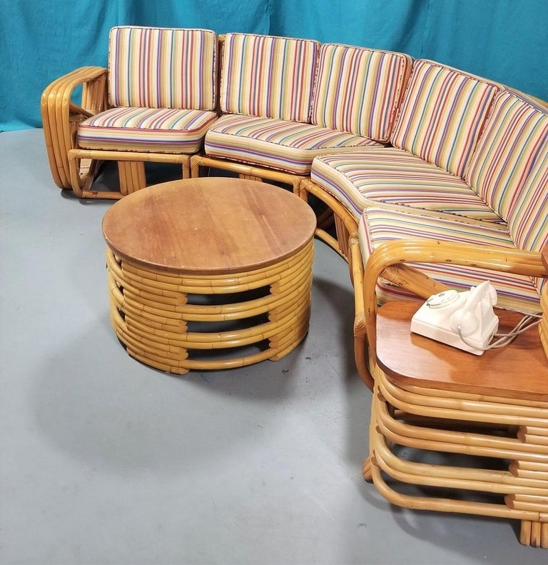 Restored Square Pretzel Rattan Corner Sofa, Coffee & Side Table Living Room Set