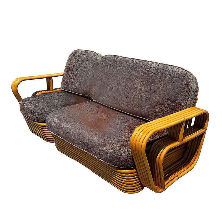 Restored Five-Strand Streamline Square Pretzel Rattan Sofa & Chair set
