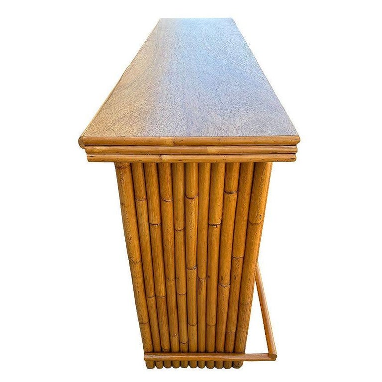 Restored Mid-century Rattan & Mahogany Bar w/ Foot Rest