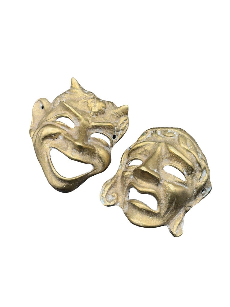 MCM Greek Theater Masks Comedy & Tragedy Wall Sculpture Hand-cast in Bronze Pair