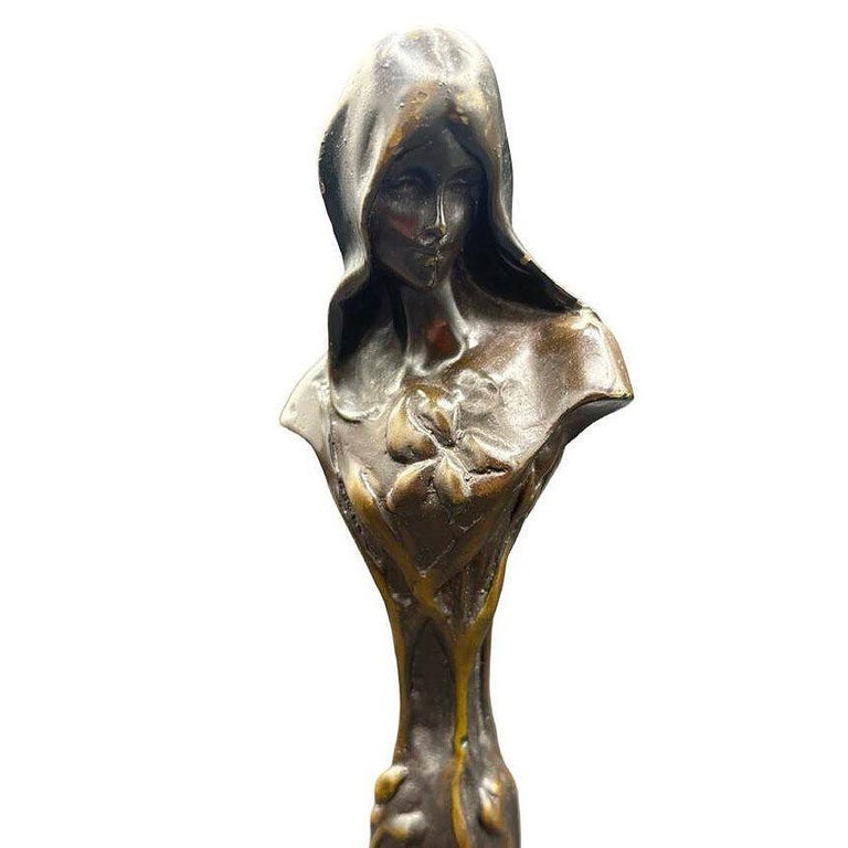 Emmanuel Villanis Style Art Nouveau French Virgin Mary Sculpture w/ Marble Base