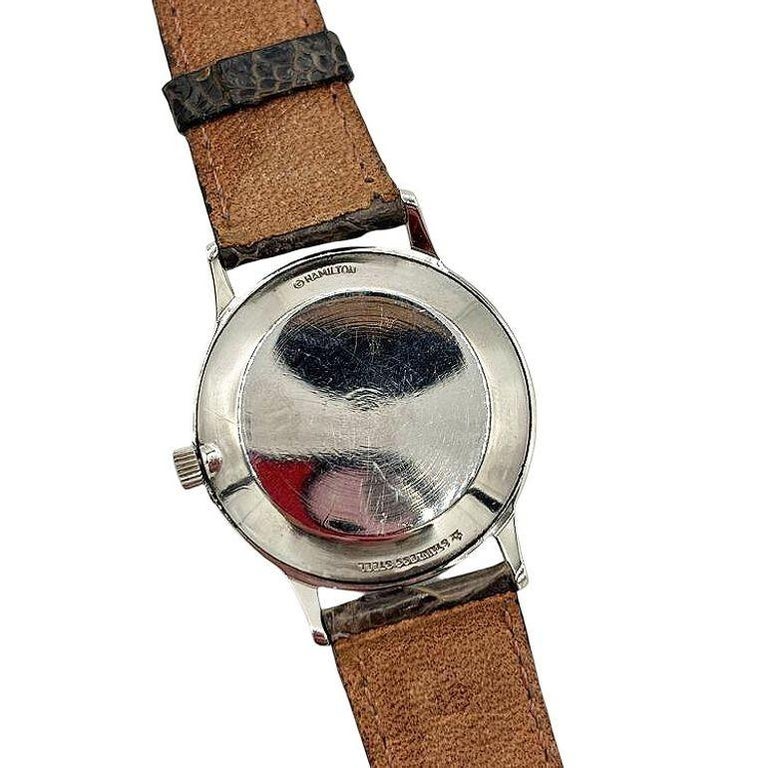 1950 Hamilton Thin-O-Matic Wristwatch w/ Black Dial on Leather Band