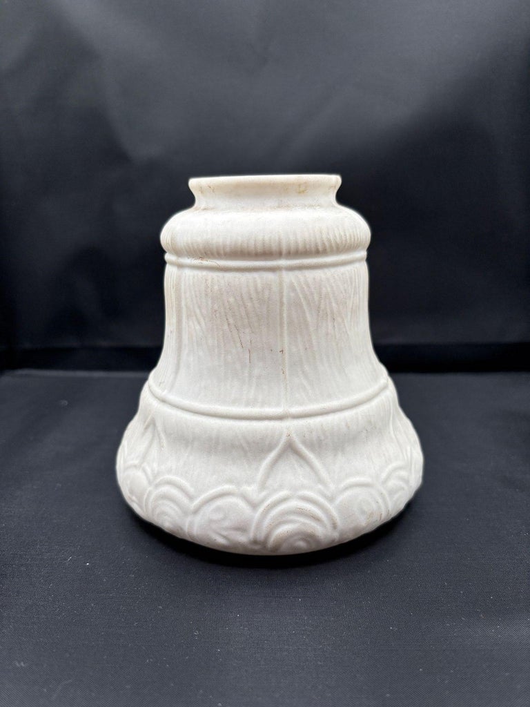 Art Nouveau Frosted Milk Glass Bellflower Floral & Stripes Globe , 2.25" Fitter
