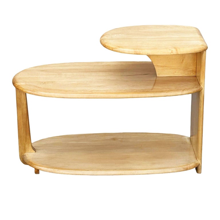 MCM C3753 3-Tier Blonde Surfboard End Table Pair by Heywood Wakefield, 1941