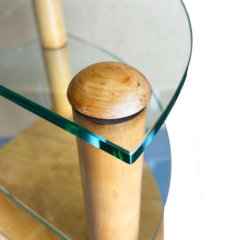 MCM Floating Glass & Walnut 25" Tall Corner Table Attributed to Gilbert Rohde