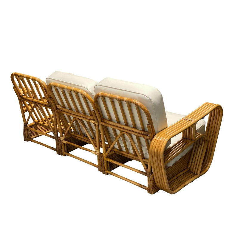 Restored 5-Strand Rattan "Double-Speed" Arm Sofa & Lounge Chair Living Room Set