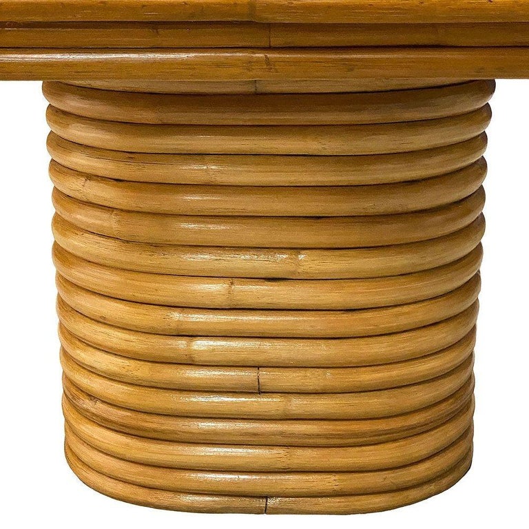 Restored Mid-century Stacked Rattan Coffee Table w/ Mahogany Top