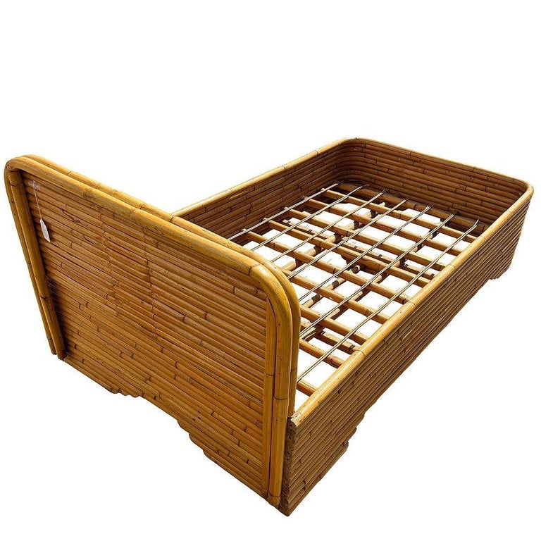 Restored Art Deco 15-Strand Stacked Rattan Bed TWIN Bed Frame Headboard, 2 Avail