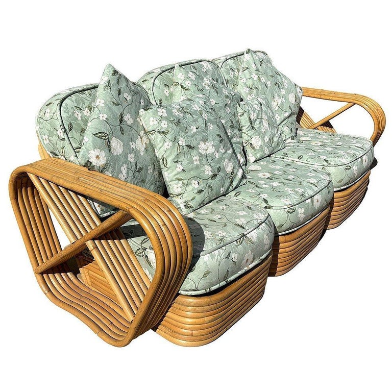 Rattan Mid-century Six-Strand Square Pretzel Sofa & Lounge Chair Livingroom Set