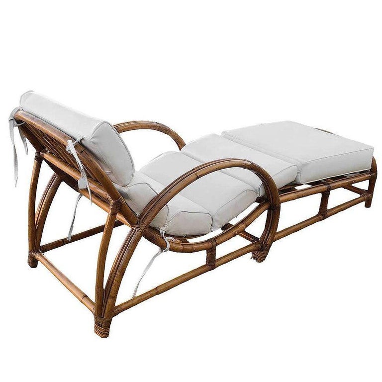 Restored Two-Strand "Half Moon" Rattan Cup Seat Chaise Lounge
