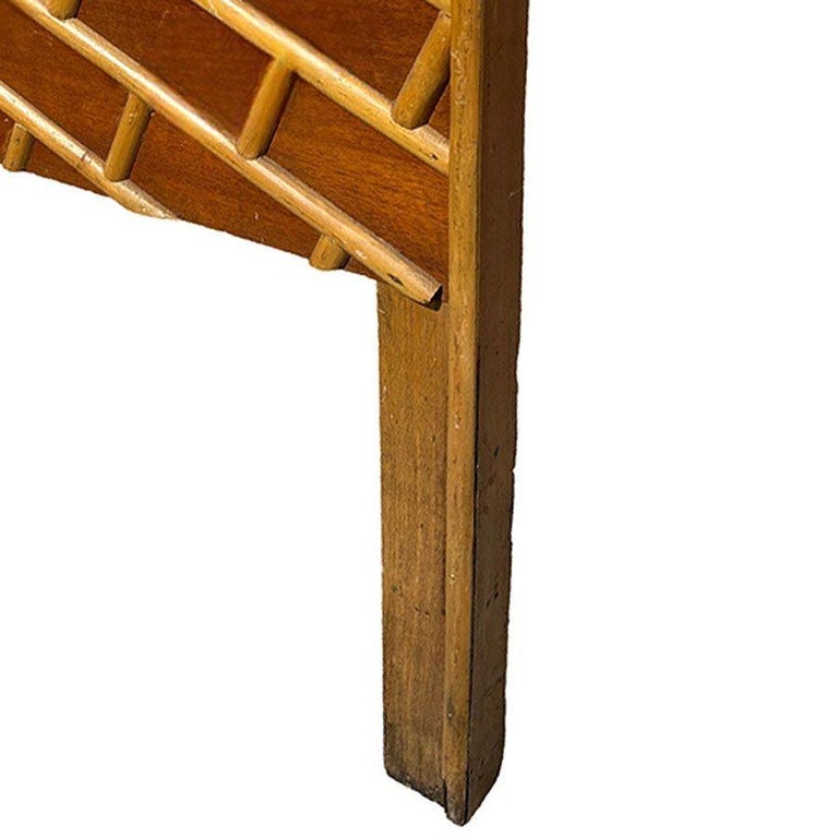 Restored Mid-century Geometric Brick Pattern Rattan & Mahogany Twin Headboad